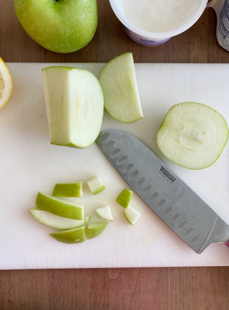 chop green apples for chicken salad