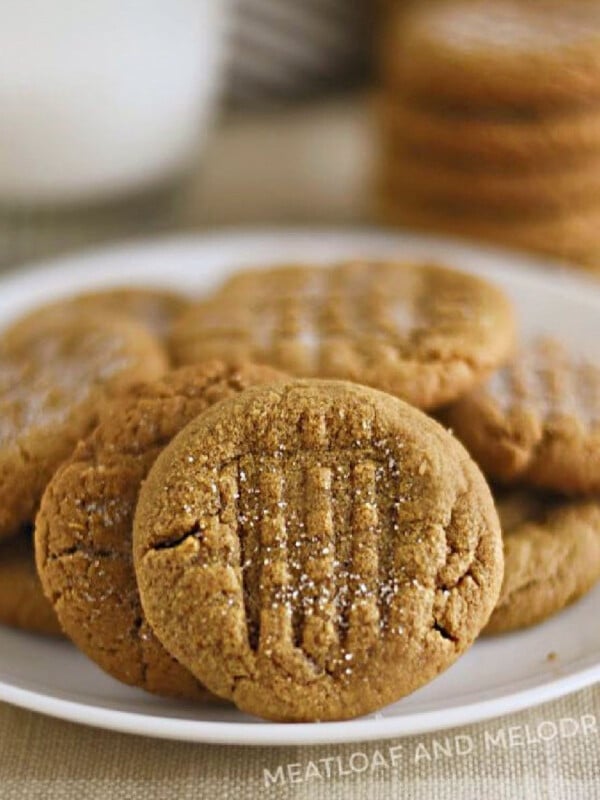 flourless peanut butter cookies without brown sugar on a white plate