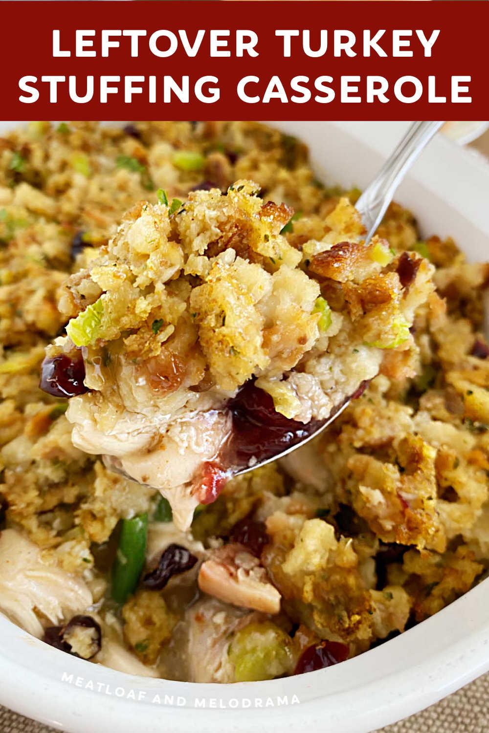 Leftover turkey stuffing casserole is an easy recipe made from Thanksgiving leftovers and a great way to enjoy Thanksgiving dinner again. Your whole family will love this delicious, easy meal! via @meamel