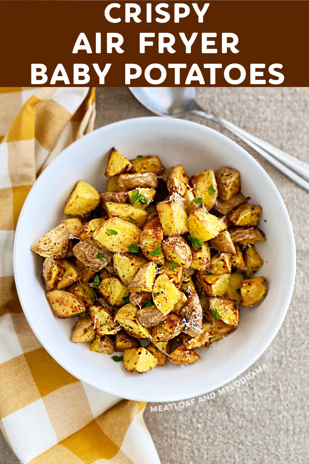 Crispy Air Fryer Baby Potatoes are the perfect easy side dish. Made with simple ingredients, these little potatoes are ready in minutes! Your whole family will love this easy air fryer recipe, and it goes with almost any main dish. via @meamel