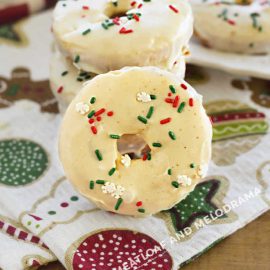 eggnog donuts with eggnog glaze and holiday sprinkles on Christmas morning