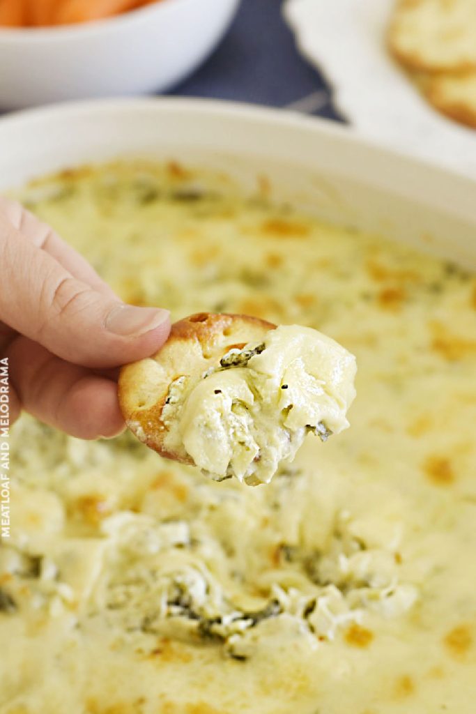 cracker with baked spinach artichoke dip