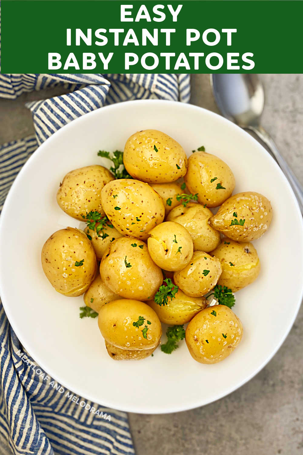 Instant Pot baby potatoes steamed in the pressure cooker until soft and fluffy are a delicious easy side dish that takes minutes to make. This simple potato recipe  is one of the easiest Instant Pot recipes you'll ever make!  via @meamel