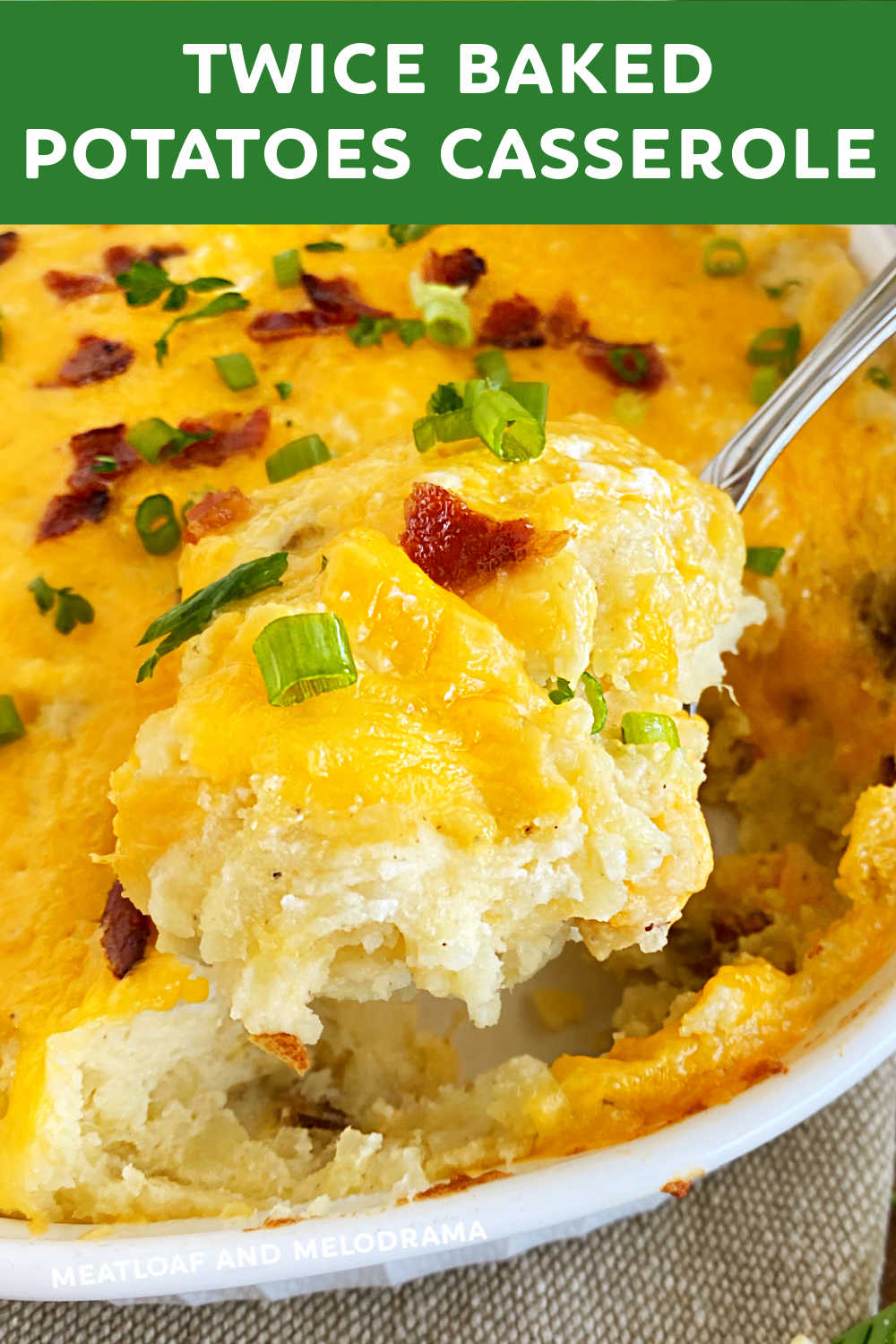This Twice Baked Potatoes Casserole Recipe is an easy mashed potato side dish loaded with your favorite toppings. Perfect for holiday meals! This is the ultimate comfort food that complements almost any main dish! via @meamel