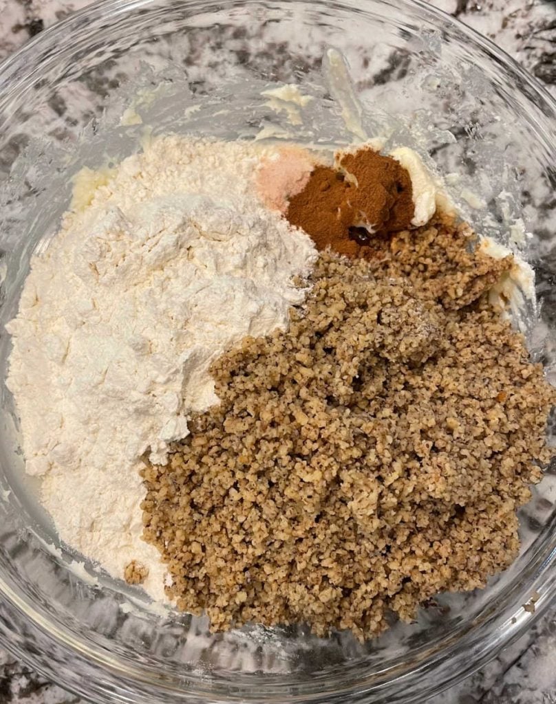 dry ingredients for crescent cookies in mixing bowl