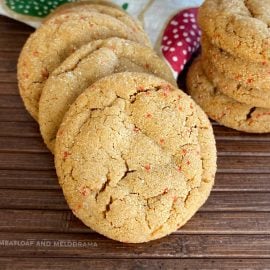 grandma's molasses cookies with red sugar crystals on the table