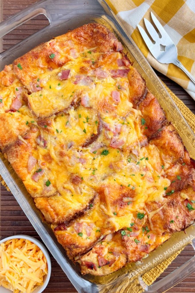 baked overnight breakfast strata on the table