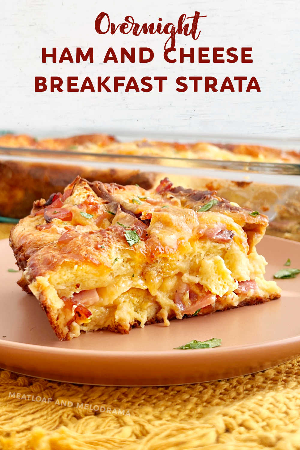This Ham and Cheese Strata recipe is an easy make ahead breakfast casserole made with layers of ham, brioche bread, cheddar cheese and eggs. This savory overnight casserole makes a delicious holiday breakfast or brunch! via @meamel