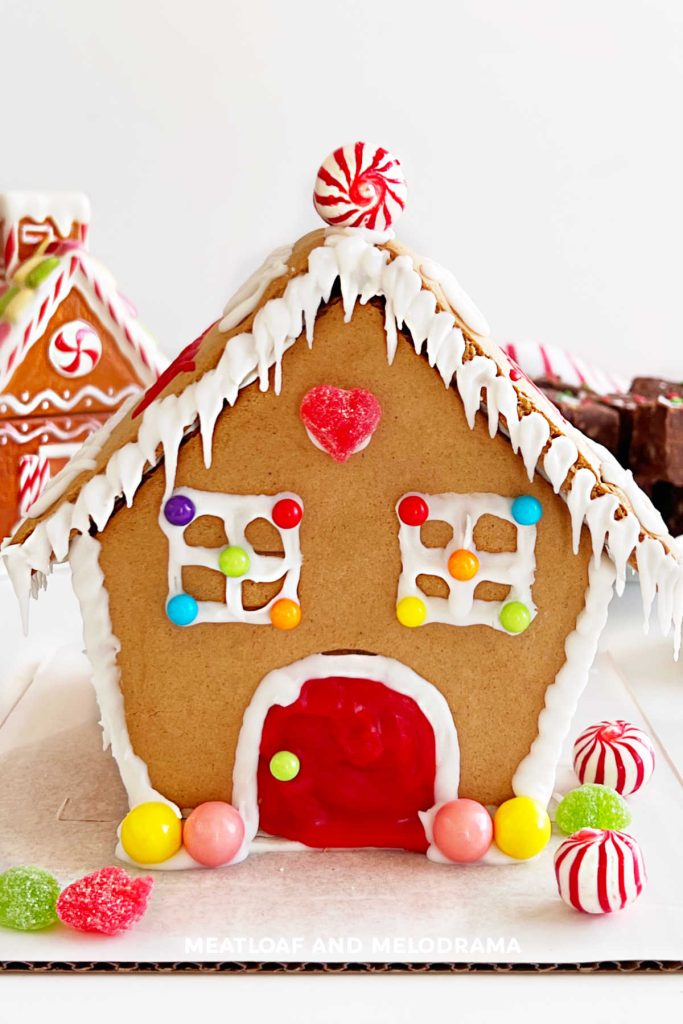 decorated gingerbread house from gingerbread house decorating party