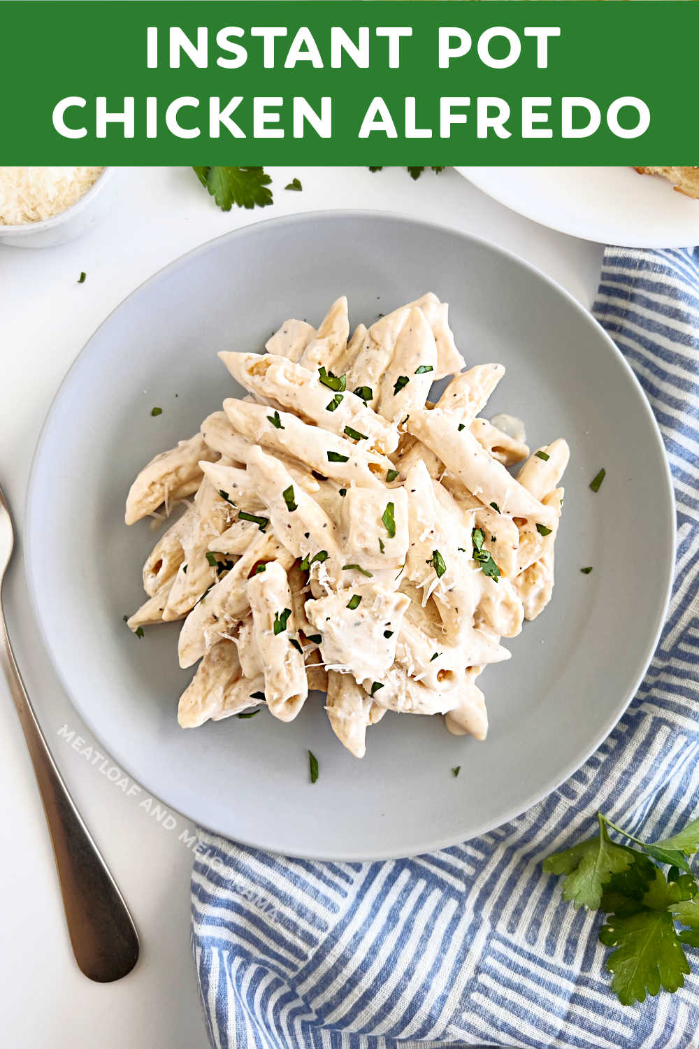 Instant Pot Chicken Alfredo pasta is an easy dinner made with tender cut up chicken breasts and penne in a creamy homemade Alfredo sauce. Your whole family will love this easy recipe that's perfect for a busy weeknight! via @meamel