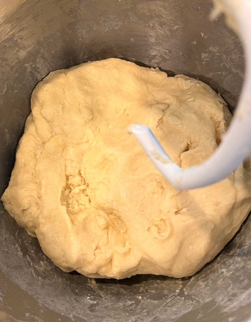 kneaded nut bread dough in stand mixer