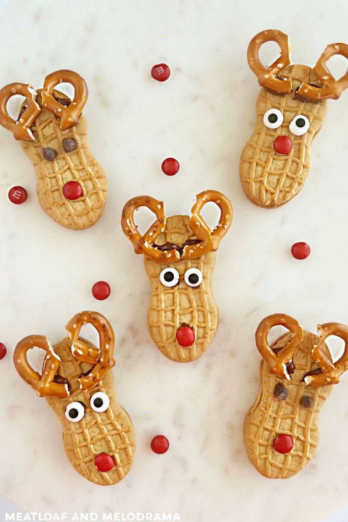 peanut butter reindeer cookies on platter