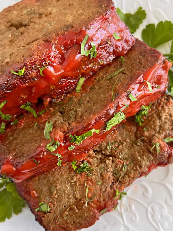 sliced lipton onion soup meatloaf on a plate