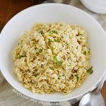 bowl of instant pot brown rice with parsley