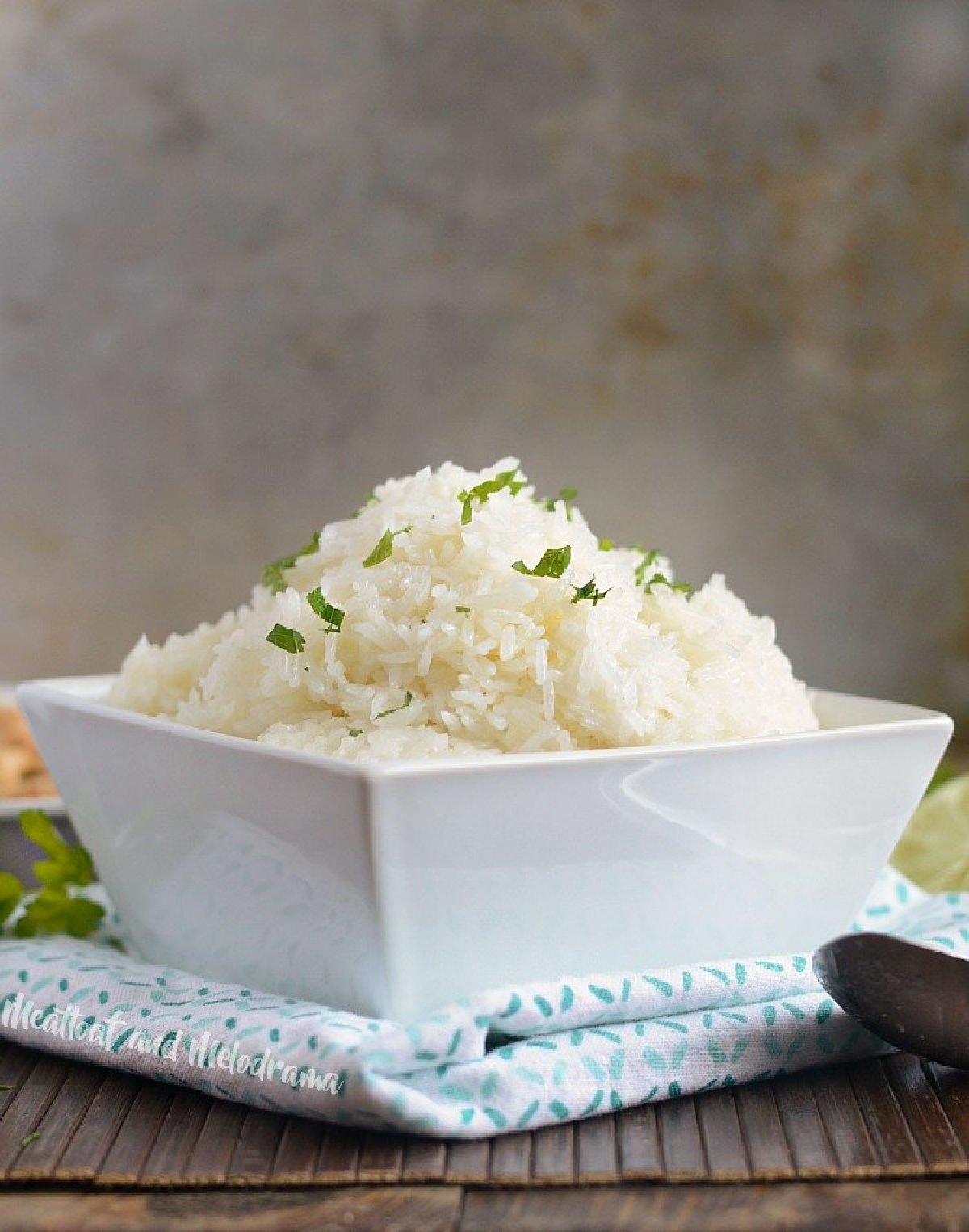 instant pot jasmine rice with parsley in white bowl