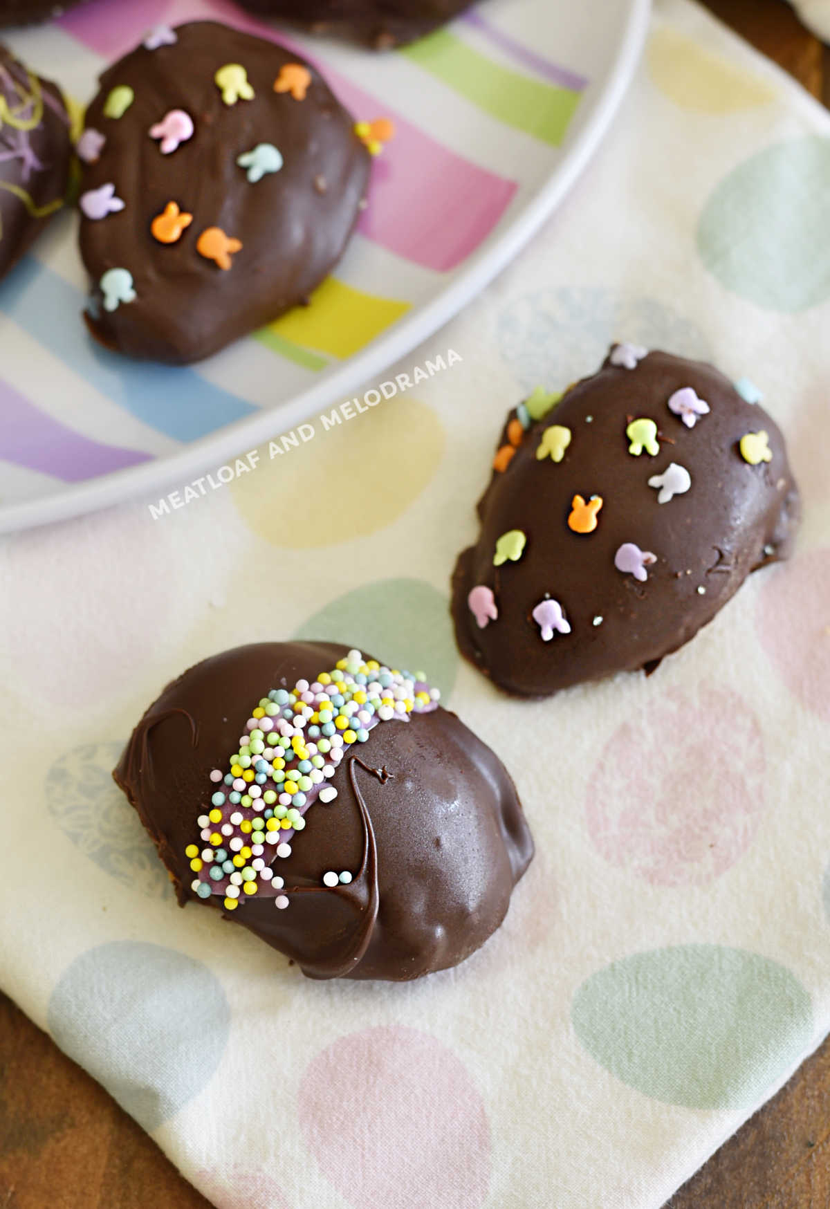 homemade chocolate peanut butter eggs on the table