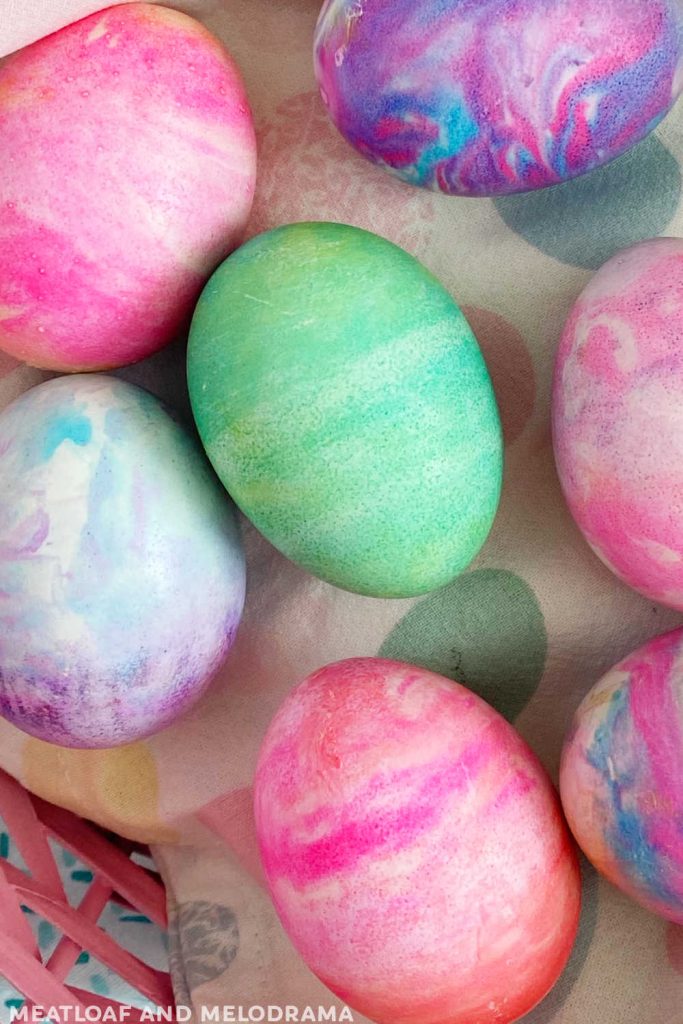 marbled easter eggs dyed with cool whip