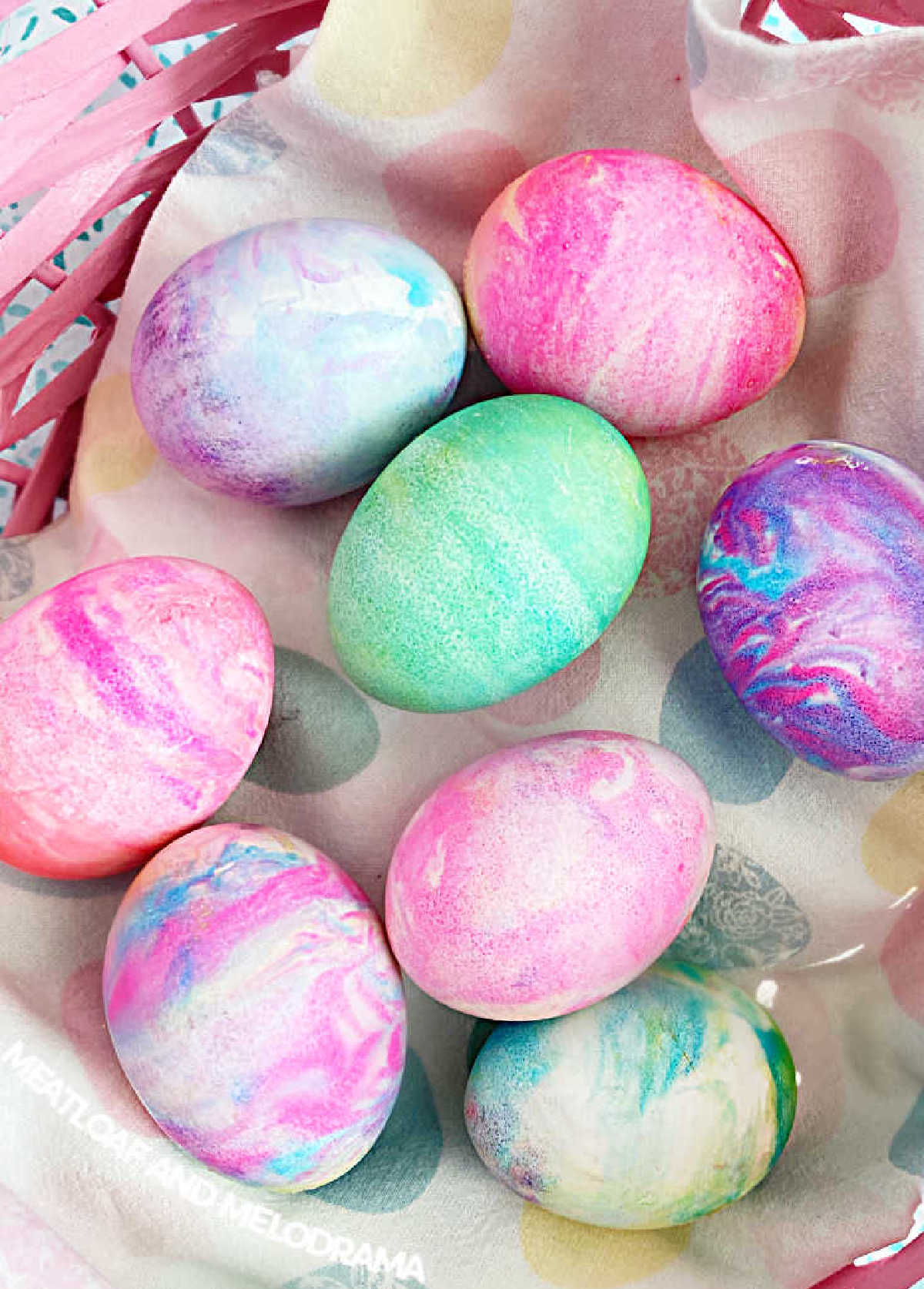 cool whip dyed easter eggs in easter basket