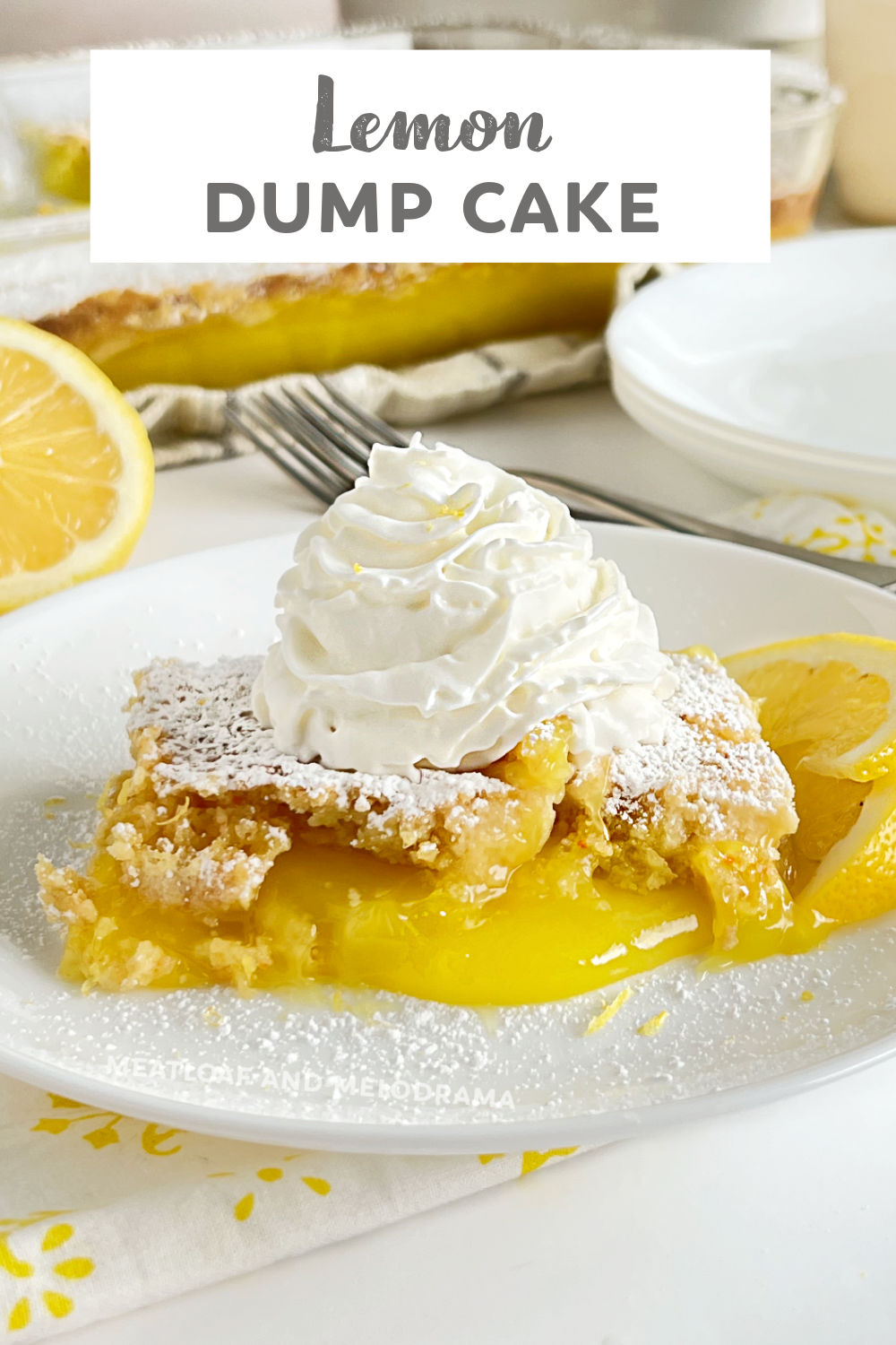 This Lemon Dump Cake recipe is an easy dessert made with yellow cake mix and lemon pie filling. Lemon lovers love this delicious dessert, and this easy dump cake recipe is sure to be a family favorite! via @meamel