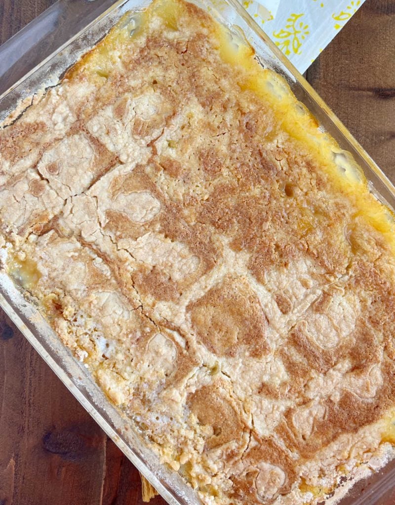 baked pineapple dump cake on the table