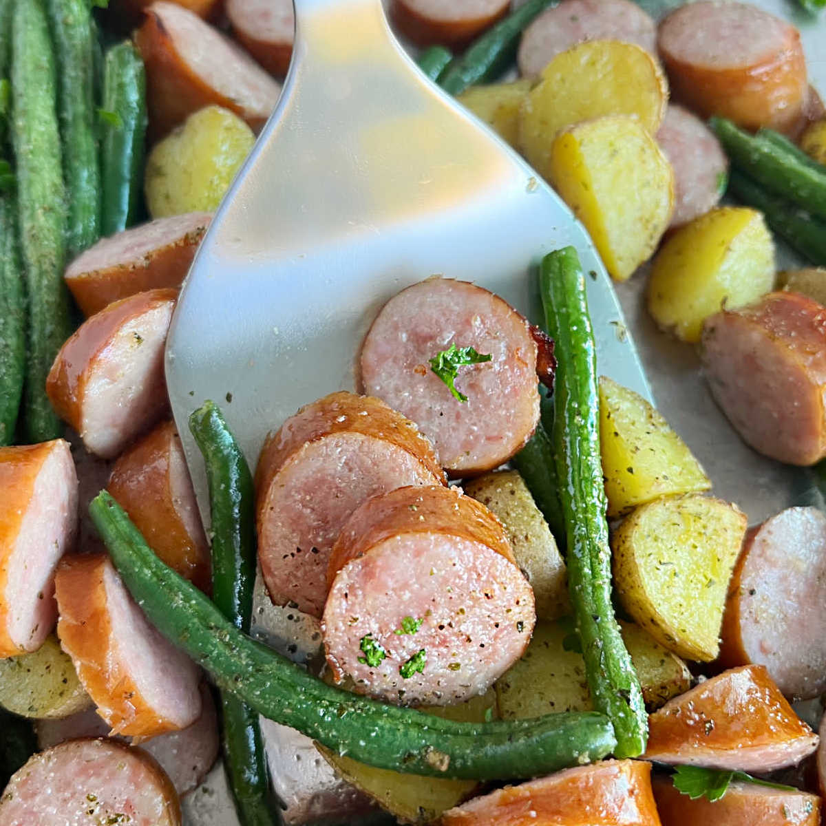 Air Fryer Smoked Sausage with Vegetables