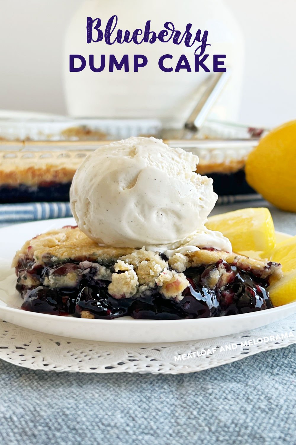 This Blueberry Dump Cake recipe uses blueberry pie filling, cake mix and butter to make one of the best easy blueberry desserts ever! Your whole family will enjoy this delicious dessert, and it's perfect for potlucks and family gatherings! via @meamel