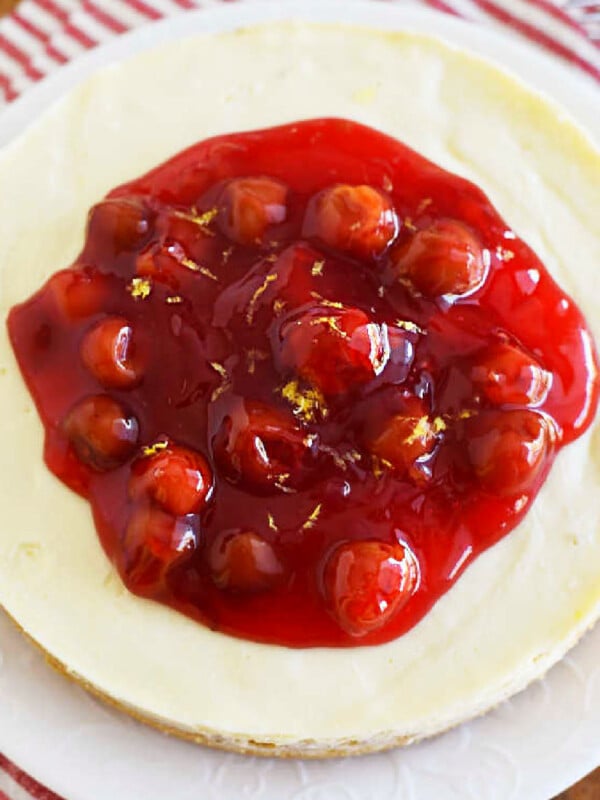 easy instant pot cheesecake with cherry pie filling on top