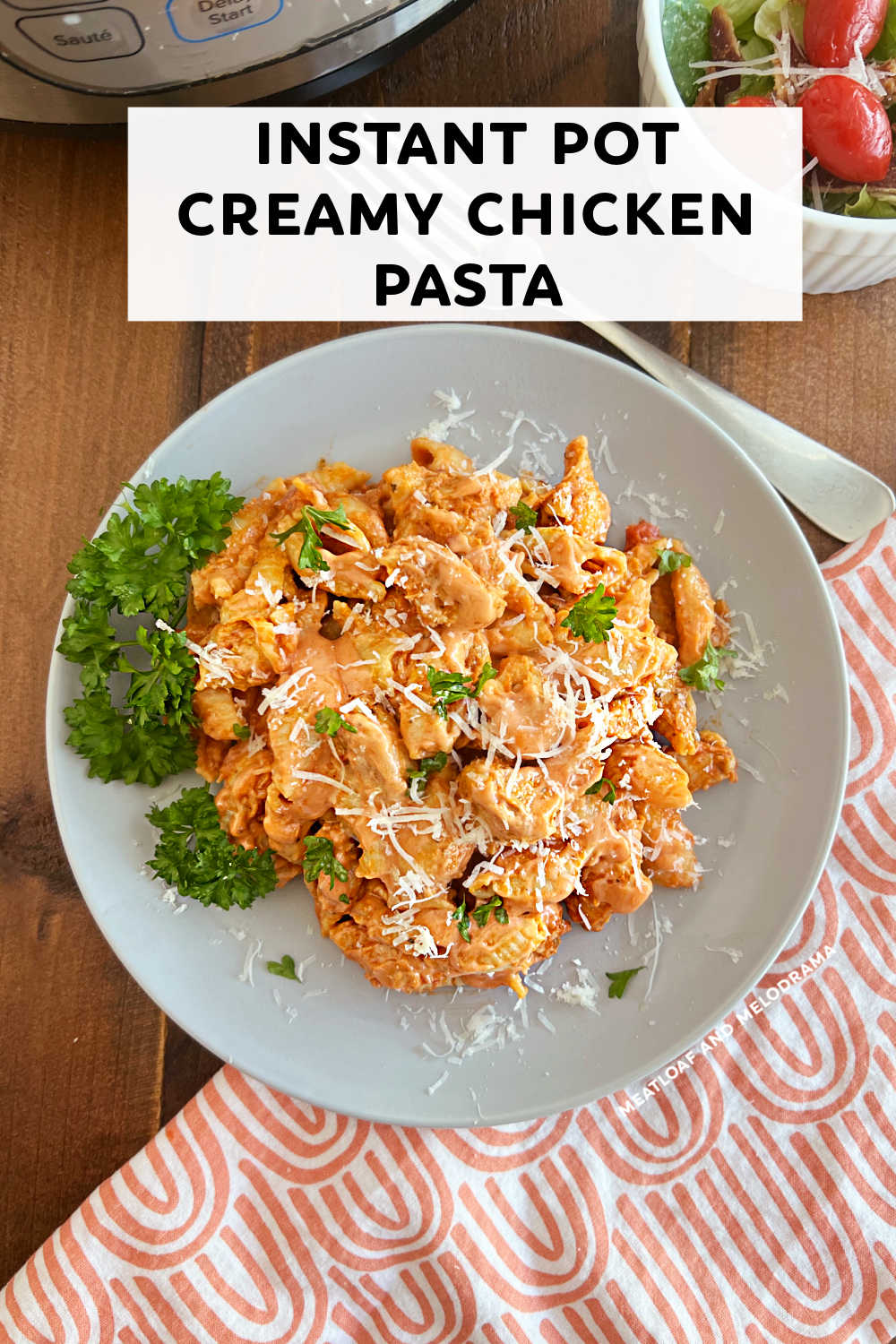 Instant Pot Creamy Chicken Pasta is an easy dinner recipe made with tender chicken and pasta shells in a delicious creamy sauce. This Instant Pot chicken pasta is an easy one pot meal perfect for busy weeknights that your whole family will love! via @meamel