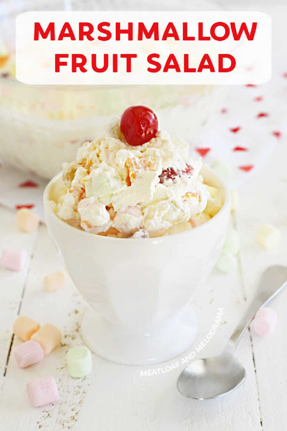 This easy Marshmallow Fruit Salad recipe with Cool Whip is an easy fruit salad made with fruit cocktail and whipped topping. Just 3 ingredients! This easy recipe is on the menu for every special occasion and family gathering, and even Kids can make it! via @meamel