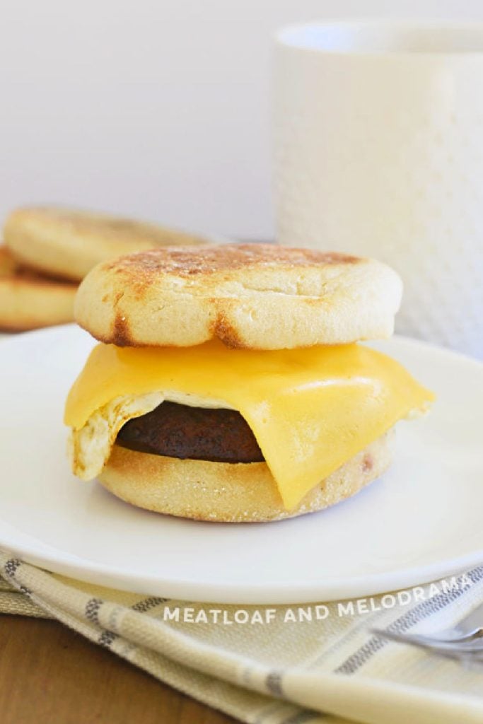 homemade sausage egg and cheese breakfast sandwich on the table