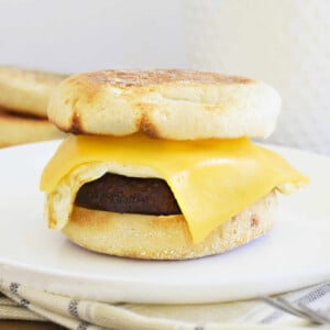 sausage egg and cheese breakfast sandwich on English muffin