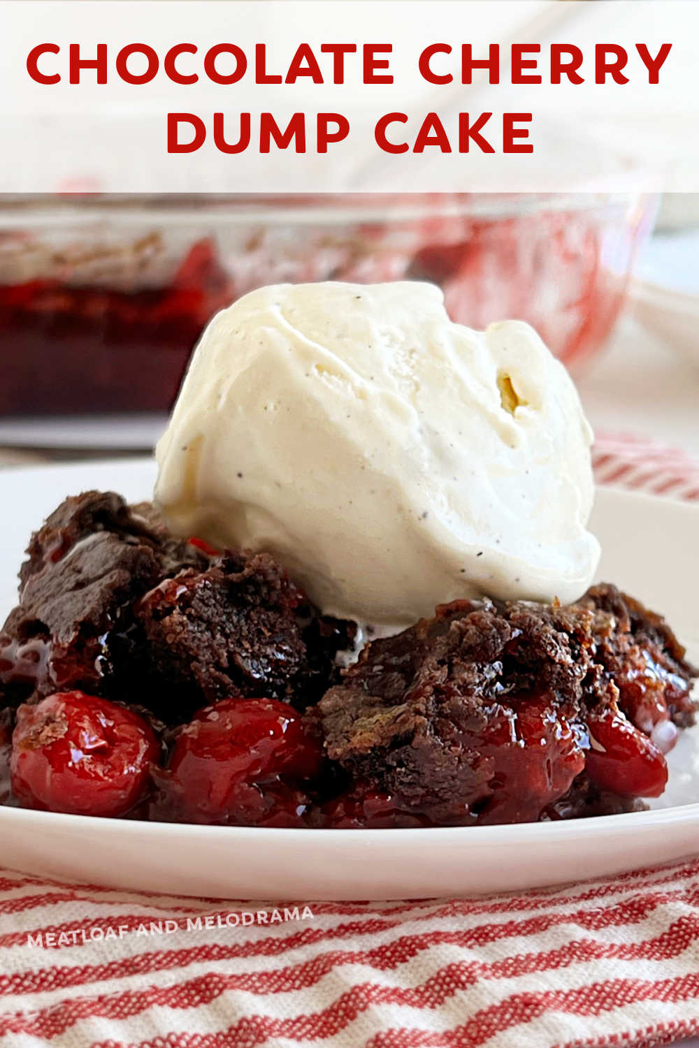 Chocolate Cherry Dump Cake is an easy chocolate dessert made with chocolate cake mix, cherry pie filling and butter. Simple and delicious! This easy recipe makes one of the best desserts ever!  via @meamel