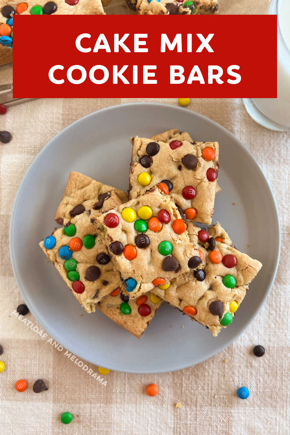 Easy Cake Mix Cookie Bars recipe made with yellow cake mix and chocolate chips are a quick way to satisfy your craving for chocolate chip cookies. Everyone loves this easy dessert recipe! via @meamel