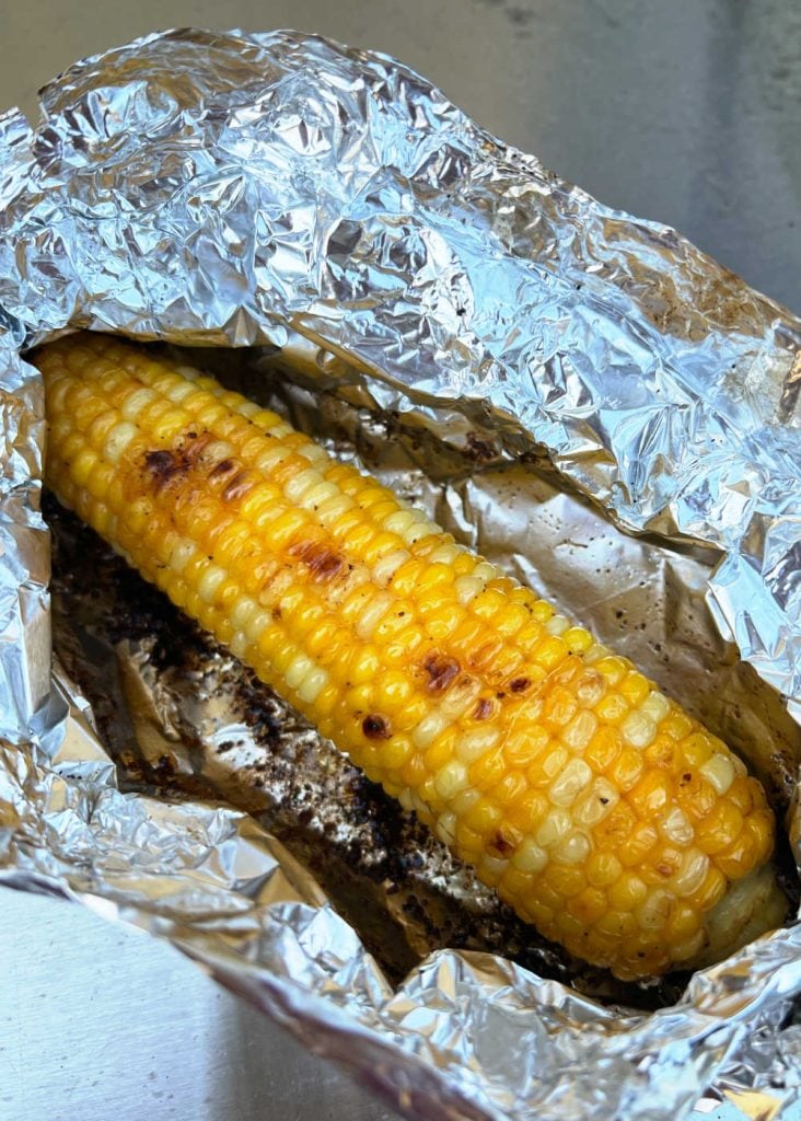 grilled corn in opened foil packet
