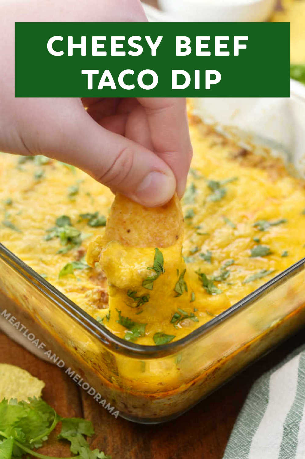 Cheesy Ground Beef Taco Dip is a taco dip recipe with ground beef or leftover taco meat, cream cheese, salsa and cheese. An easy appetizer perfect for game days, holidays or Taco Tuesday!  via @meamel
