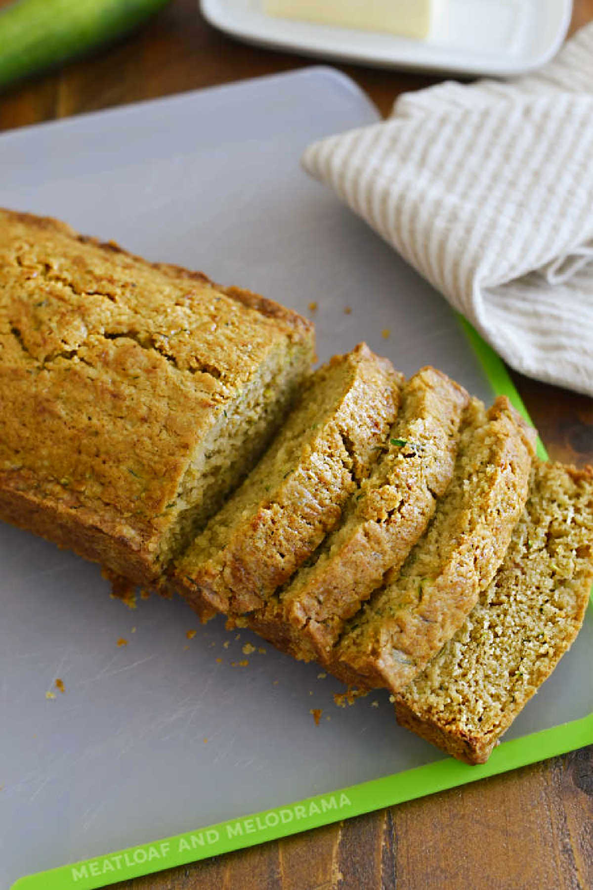 best old fashioned zucchini bread recipe sliced on the table