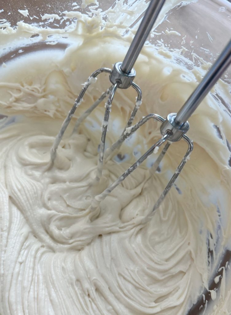 mix dip ingredients with hand mixer in bowl