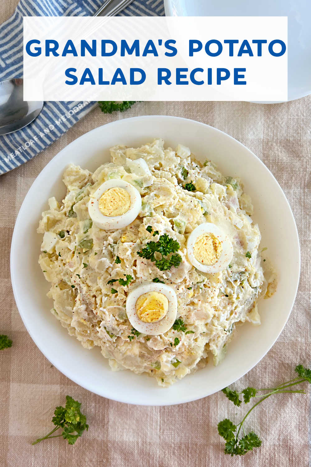 Grandma's Potato Salad Recipe is an easy old fashioned potato salad with few ingredients. A delicious side dish for summer and a family favorite! This classic potato salad tastes just like Mom used to make! via @meamel