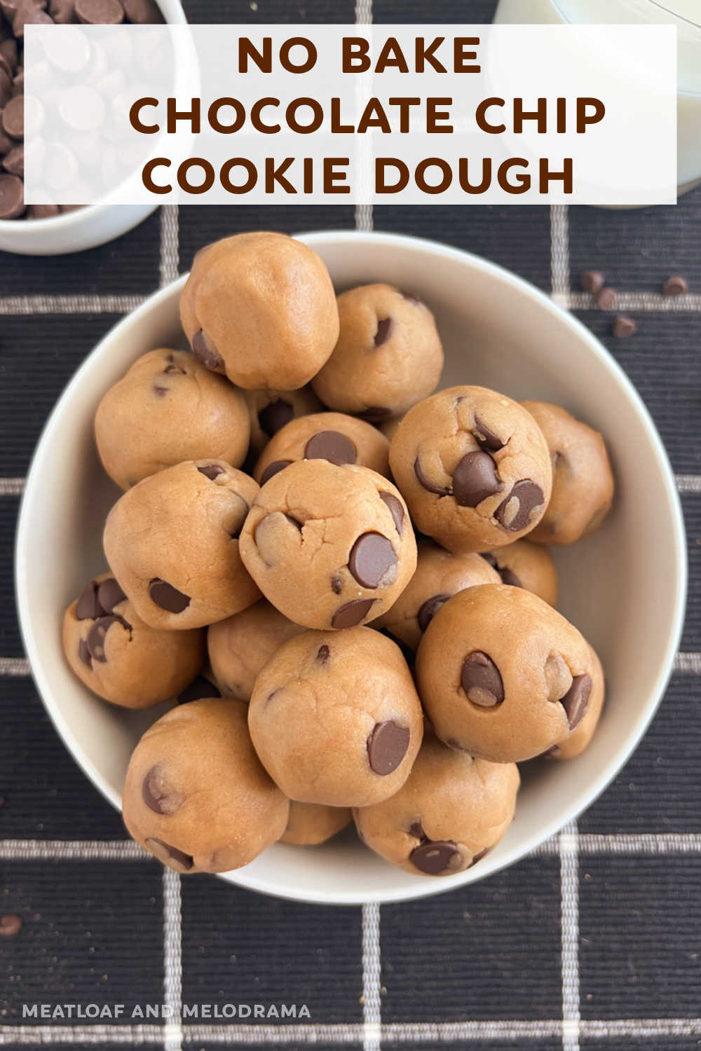Make No-bake Chocolate Chip Cookie Dough Balls without raw eggs and raw flour with this easy edible cookie dough recipe. This delicious sweet treat will satisfy your cookie dough cravings! via @meamel