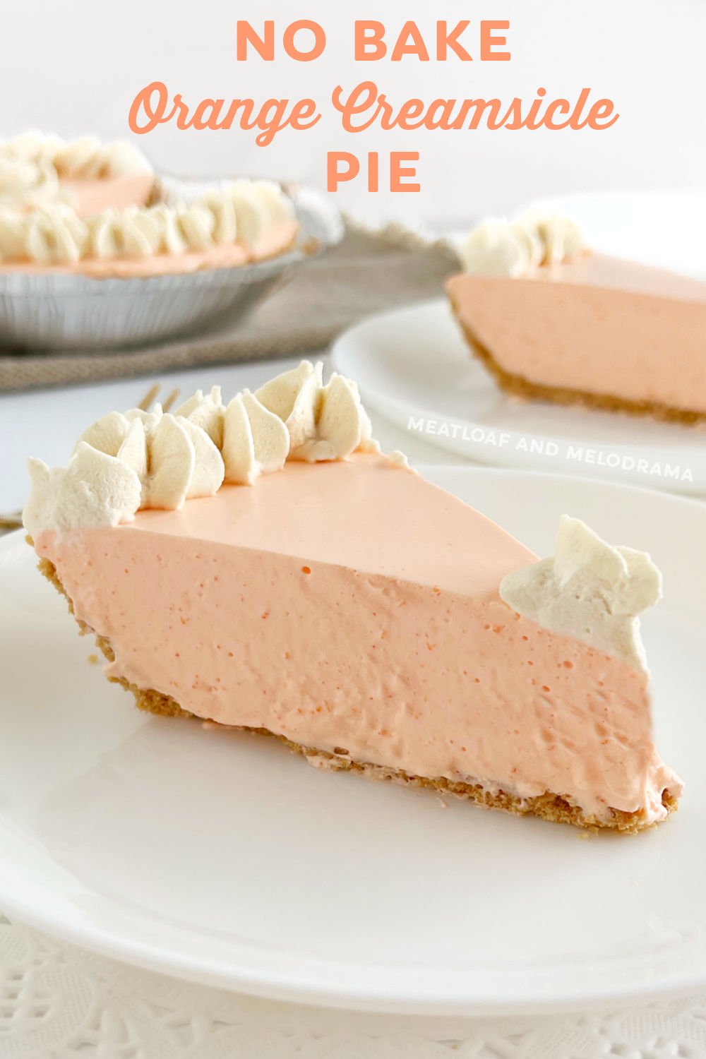 This easy Orange Creamsicle Pie recipe with Jello and Cool Whip in a graham cracker crust is an easy no bake dessert perfect for spring or a hot summer day. Only 4 ingredients for this delicious pie!  via @meamel
