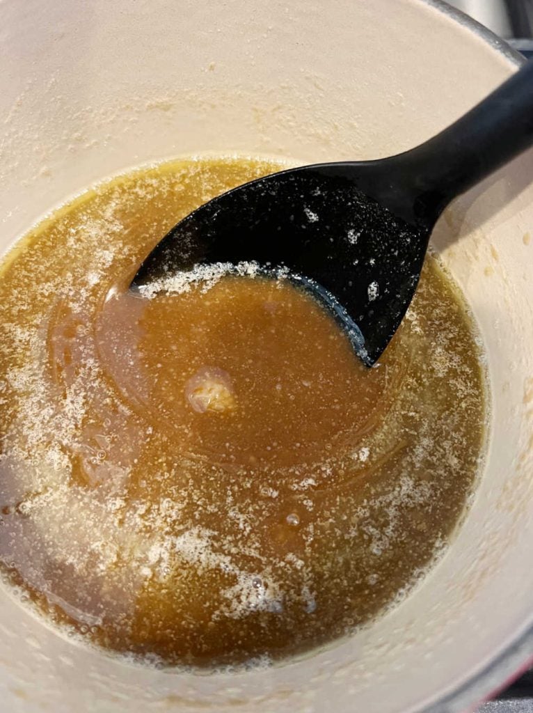 butter and brown sugar caramel sauce in pot