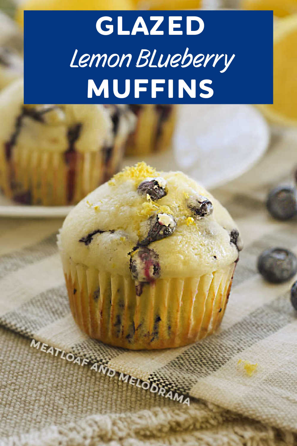This Glazed Lemon Blueberry Muffins recipe with fresh blueberries, lemon zest and a sweet lemon glaze makes the best blueberry muffins. These delicious muffins are moist, fluffy and super easy to make!  via @meamel