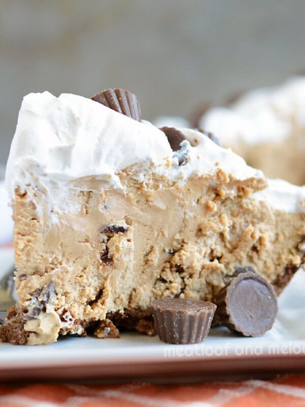 no bake chocolate peanut butter pie with cool whip on plate