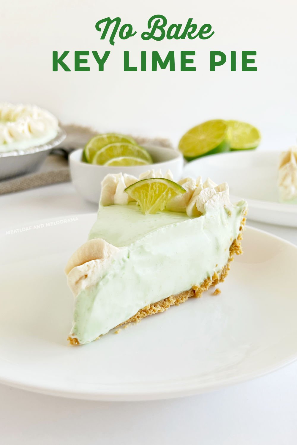 Our delicious No Bake Key Lime Pie with Cool Whip, lime Jello and Greek yogurt in a graham cracker crust is an easy pie recipe and the perfect summer dessert. This no bake pie is sure to be a family favorite! via @meamel