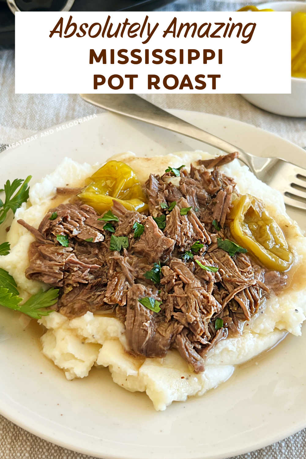 This Crock-Pot Mississippi Chuck Roast recipe uses simple ingredients to make chuck roast fork tender, flavorful and delicious. A family favorite perfect for an easy weeknight dinner or Sunday supper!  via @meamel