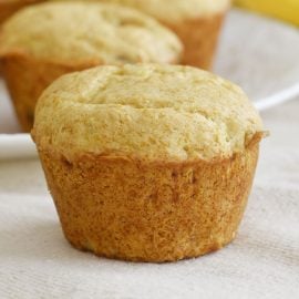 banana muffin made with cake mix on table