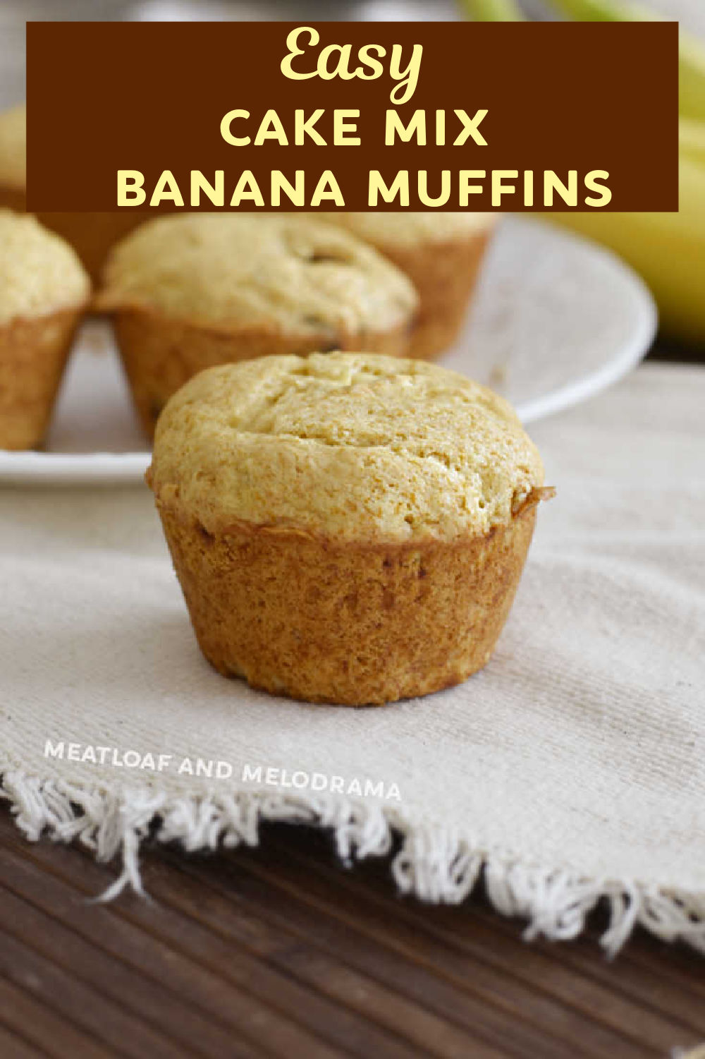 Easy Two Ingredient Banana Muffins with cake mix and ripe bananas take minutes to make and are perfect a quick breakfast or snack! The easiest banana muffin recipe ever! via @meamel
