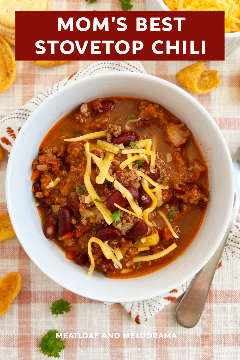 Mom's Best Chili Recipe is a mild chili recipe with ground beef that is easy to make on the stovetop or slow cooker. It's perfect when you're craving simple comfort food from home! via @meamel