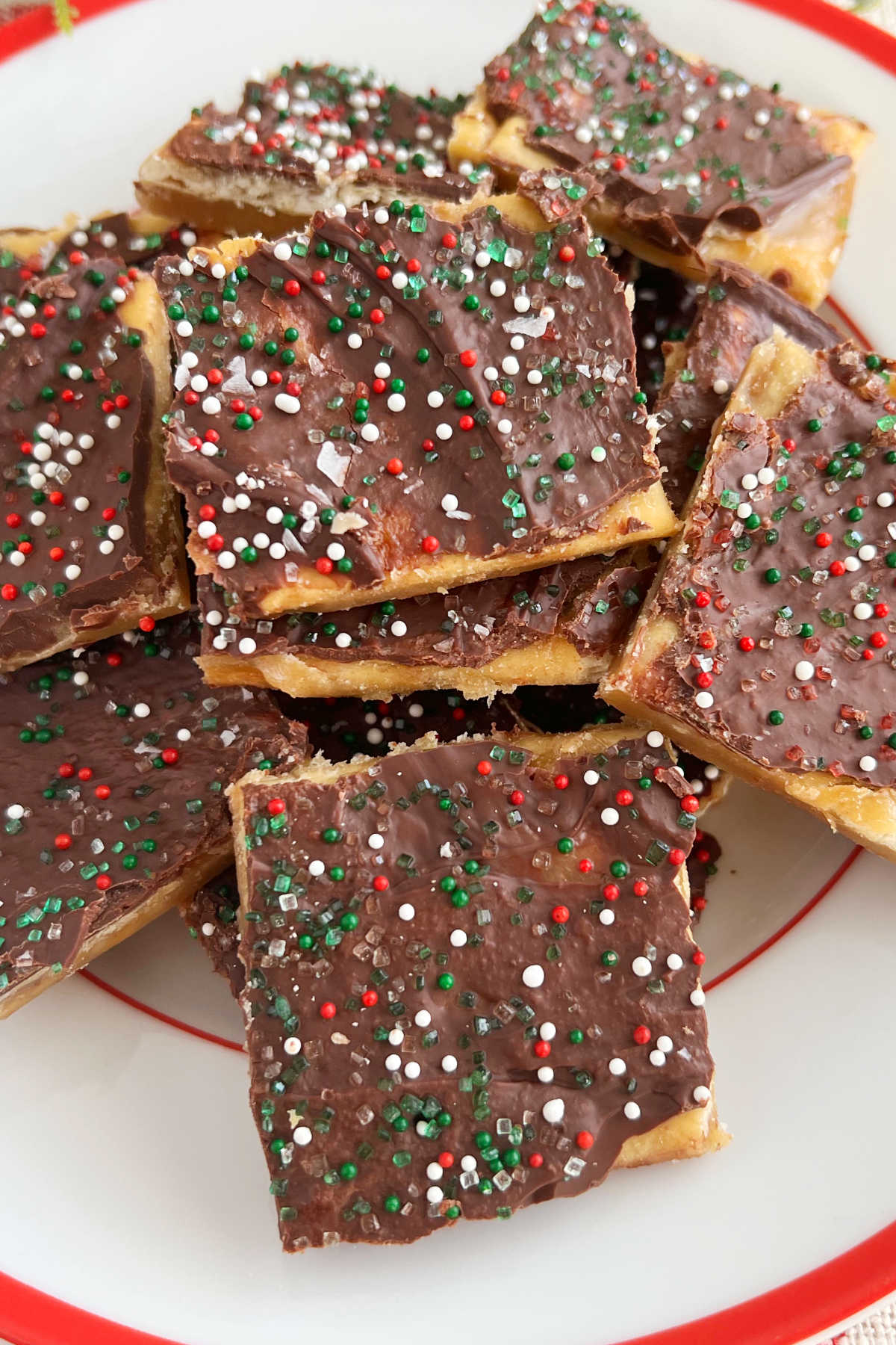 plate of saltine cracker toffee, or Christmas crack
