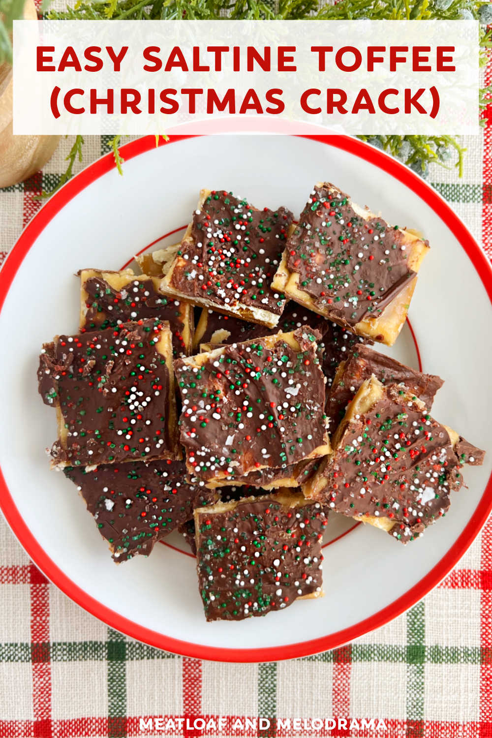 This Easy Saltine Toffee recipe is Saltine crackers with buttery toffee and chocolate. A sweet, salty, easy treat perfect for the holiday season. This easy candy recipe is so delicious, some folks call it Christmas Crack! via @meamel